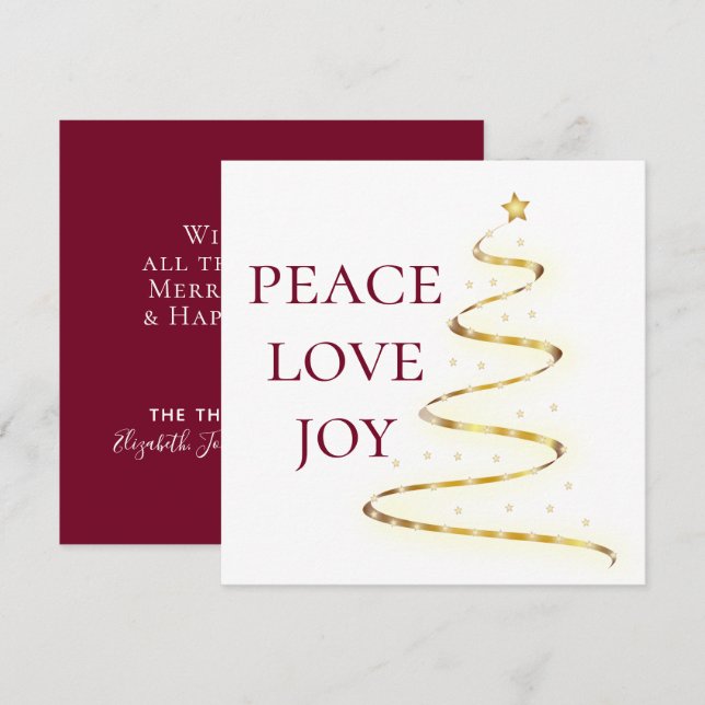 Peace Love Joy| White Red Square Holiday Card (Front/Back)