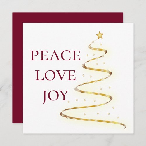 Peace Love Joy White Red Square Holiday Card