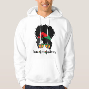 Peace Love Juneteenth Messy Bun Afro Queen Black P Hoodie