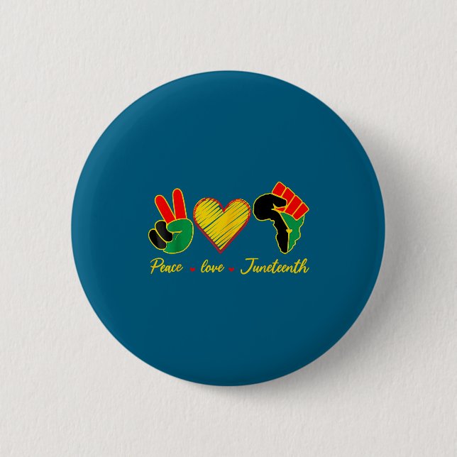 Peace love juneteenth pride black girl black queen button (Front)