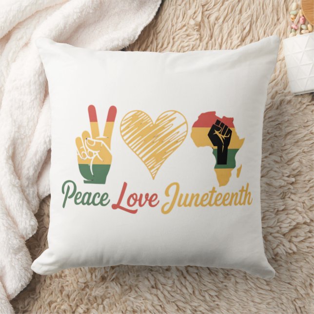 Peace Love Juneteenth Throw Pillow (Blanket)