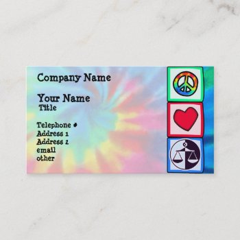 Peace  Love  Justice Business Card by TradeWare at Zazzle