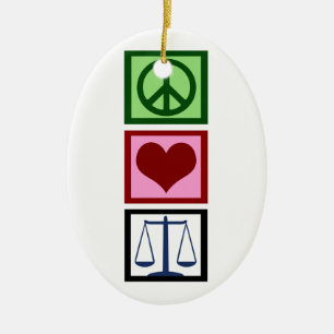 Peace Love Justice Ceramic Ornament