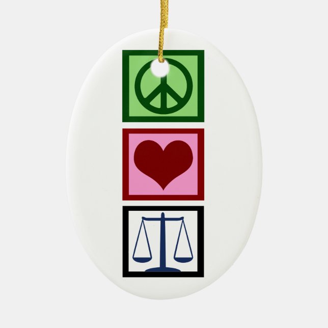 Peace Love Justice Ceramic Ornament (Front)