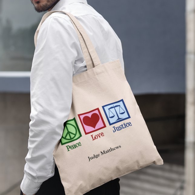 Peace Love Justice Personalized Lawyer or Judge Tote Bag (Creator Uploaded)