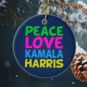 Peace Love Kamala Harris Christmas Ceramic Ornament