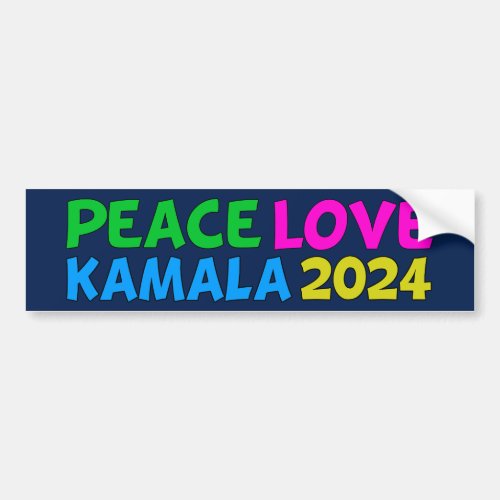 Peace Love Kamala Harris Cute 2024 Election Bumper Sticker