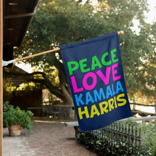 Peace Love Kamala Harris Cute Blue House Flag