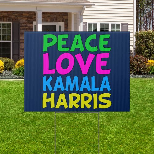 Peace Love Kamala Harris Cute Blue Yard Sign