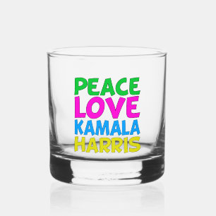 Peace Love Kamala Harris Cute Election Whiskey Glass