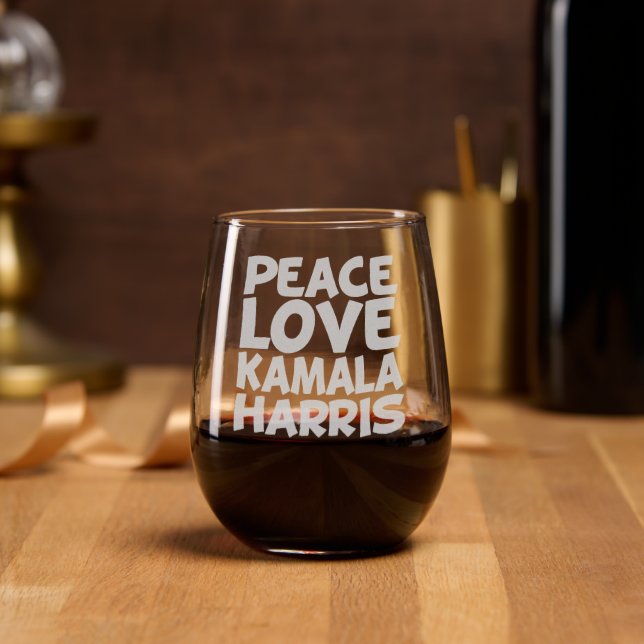 Peace Love Kamala Harris Stemless Wine Glass (Party)