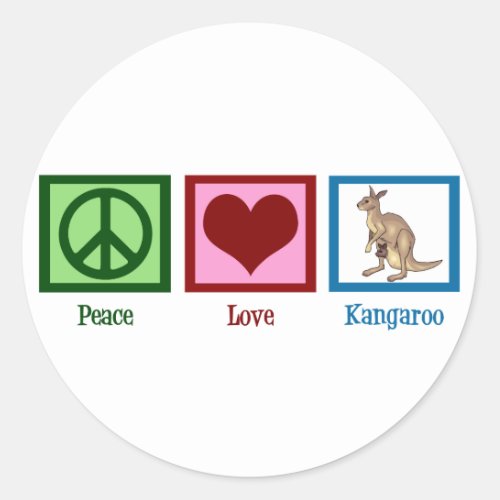 Peace Love Kangaroo Classic Round Sticker