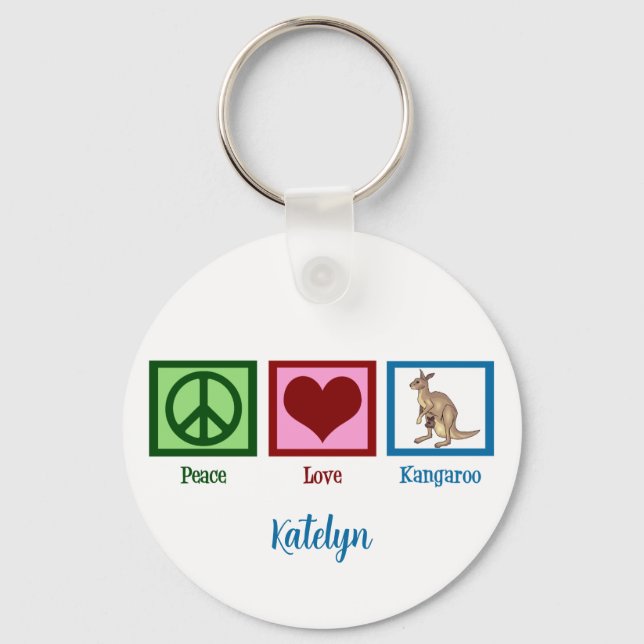Peace Love Kangaroo Cute Custom Keychain (Front)