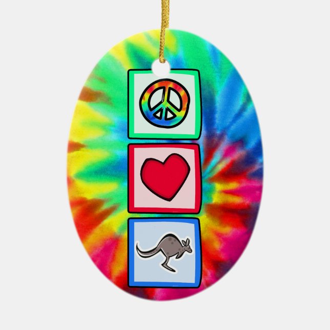 Peace, Love, Kangaroos Ceramic Ornament (Front)