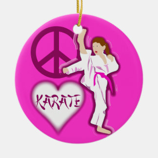 Peace Love Karate Girl Customize Personalized Ceramic Ornament