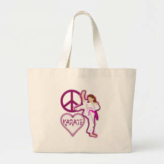 Peace Love Karate Girl Customize Personalized Large Tote Bag