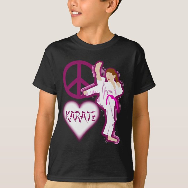 Peace Love Karate Girl Customize Personalized T-Shirt (Front)