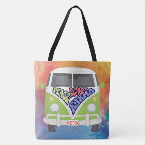 Peace Love Karma Hippy rainbow watercolor Tote Bag