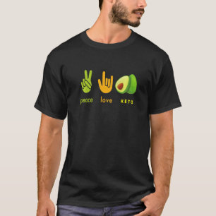 Peace Love Keto Funny Hand Sign And Avocado Design T-Shirt