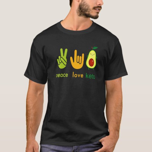 Peace Love Keto Funny Painter Avocado Hand Sign De T_Shirt