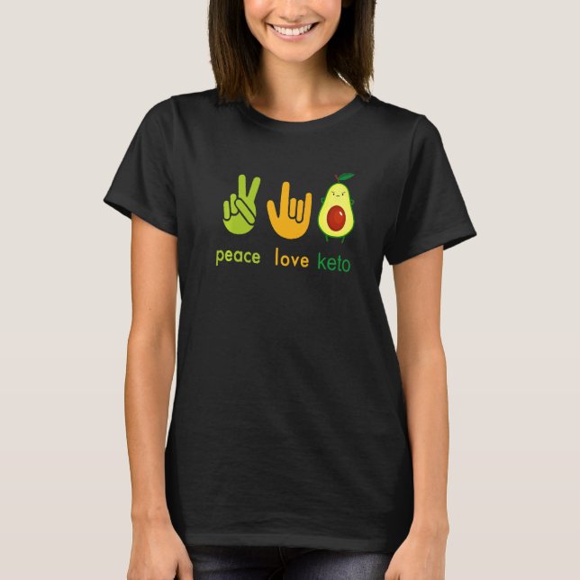 Peace Love Keto Funny Painter Avocado Hand Sign De T-Shirt (Front)