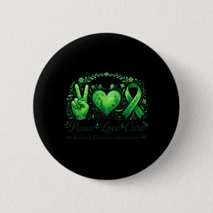Peace Love Kidney Disease Awareness Green Ribbon Button