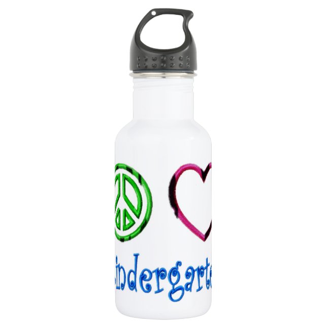 Peace Love Kindergarten School Kid Grade Teacher Water Bottle (Front)