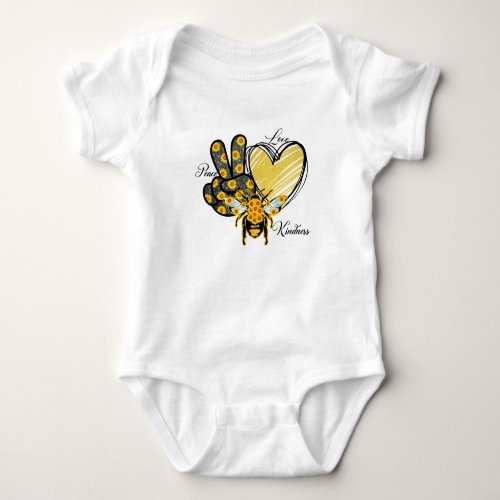 Peace Love  Kindness Bee and Sunflower Baby Bodysuit