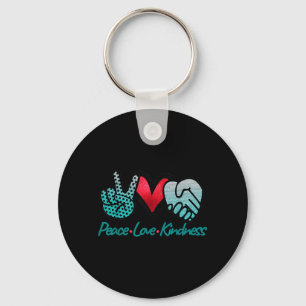 Peace Love Kindness Symbols Teal Design Keychain