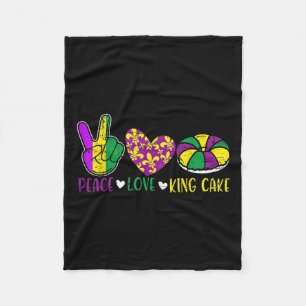 Peace Love King Cake Funny Mardi Gras Festival Par Fleece Blanket