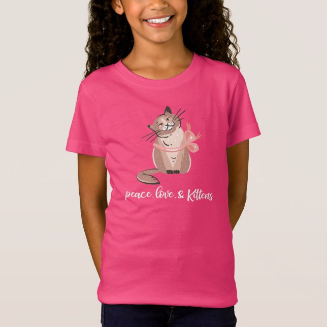 Peace, Love, & Kittens Cute Girls Cat Lover T-Shirt (Front)