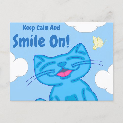 Peace Love Kitty Smiles  Milo Blue Cat Postcard