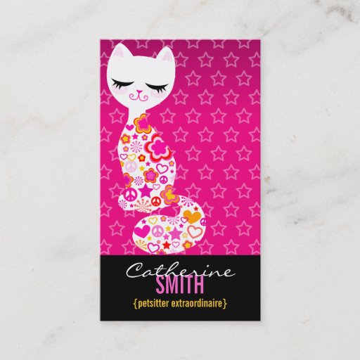 Customizable Peace & Love Kitty (Vertical) Business Card Template