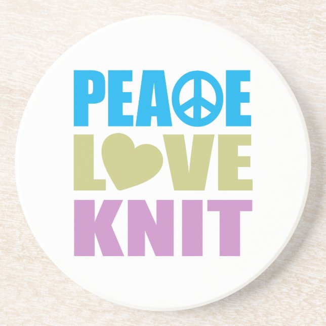Peace Love Knit Sandstone Coaster (Front)