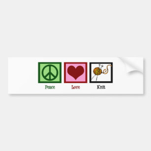 Peace Love & Knitting Bumper Sticker