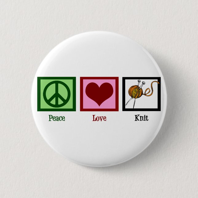 Peace Love & Knitting Button (Front)
