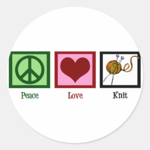 Peace Love & Knitting Classic Round Sticker