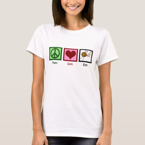Peace Love Knitting Cute Womens T_Shirt