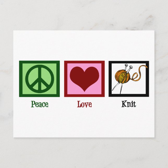 Peace Love & Knitting Postcard (Front)