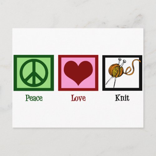 Peace Love  Knitting Postcard