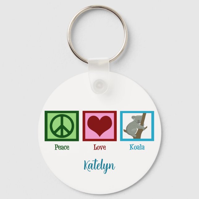 Peace Love Koala Bear Cute Customizable Keychain (Front)