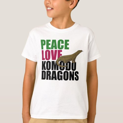 Peace Love Komodo Dragons Kids T_Shirt