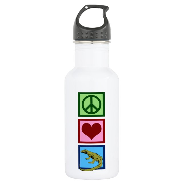 Peace Love Komodo Dragons Stainless Steel Water Bottle (Front)