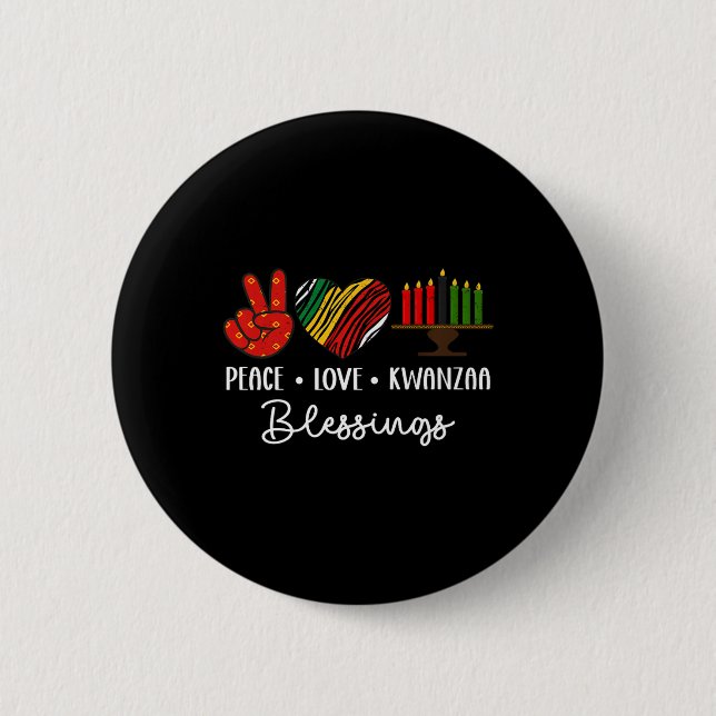 Peace Love Kwanzaa Blessings Christmas African Hol Button (Front)