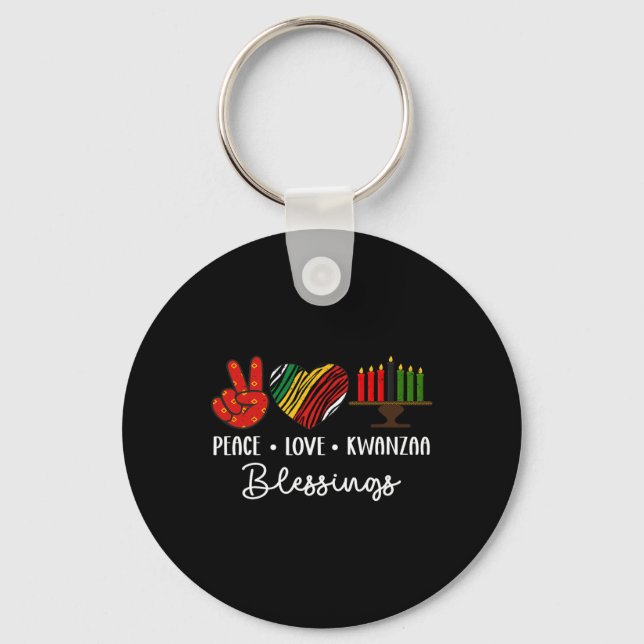 Peace Love Kwanzaa Blessings Christmas African Hol Keychain (Front)