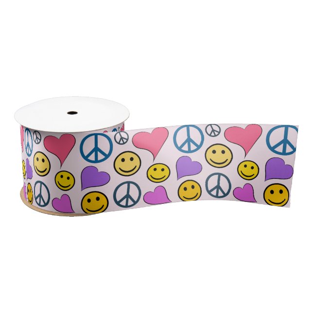Peace Love Laugh Cute Satin Ribbon (Spool)