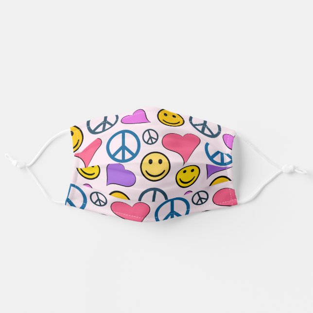 Peace Love Laugh Pattern Adult Cloth Face Mask (Front, Unfolded)