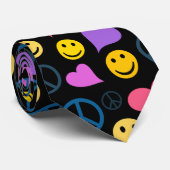 Peace Love Laugh Pattern Black Neck Tie (Rolled)