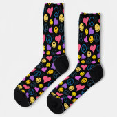 Peace Love Laugh Pattern Black Socks (Left)