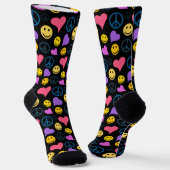 Peace Love Laugh Pattern Black Socks (Angled)